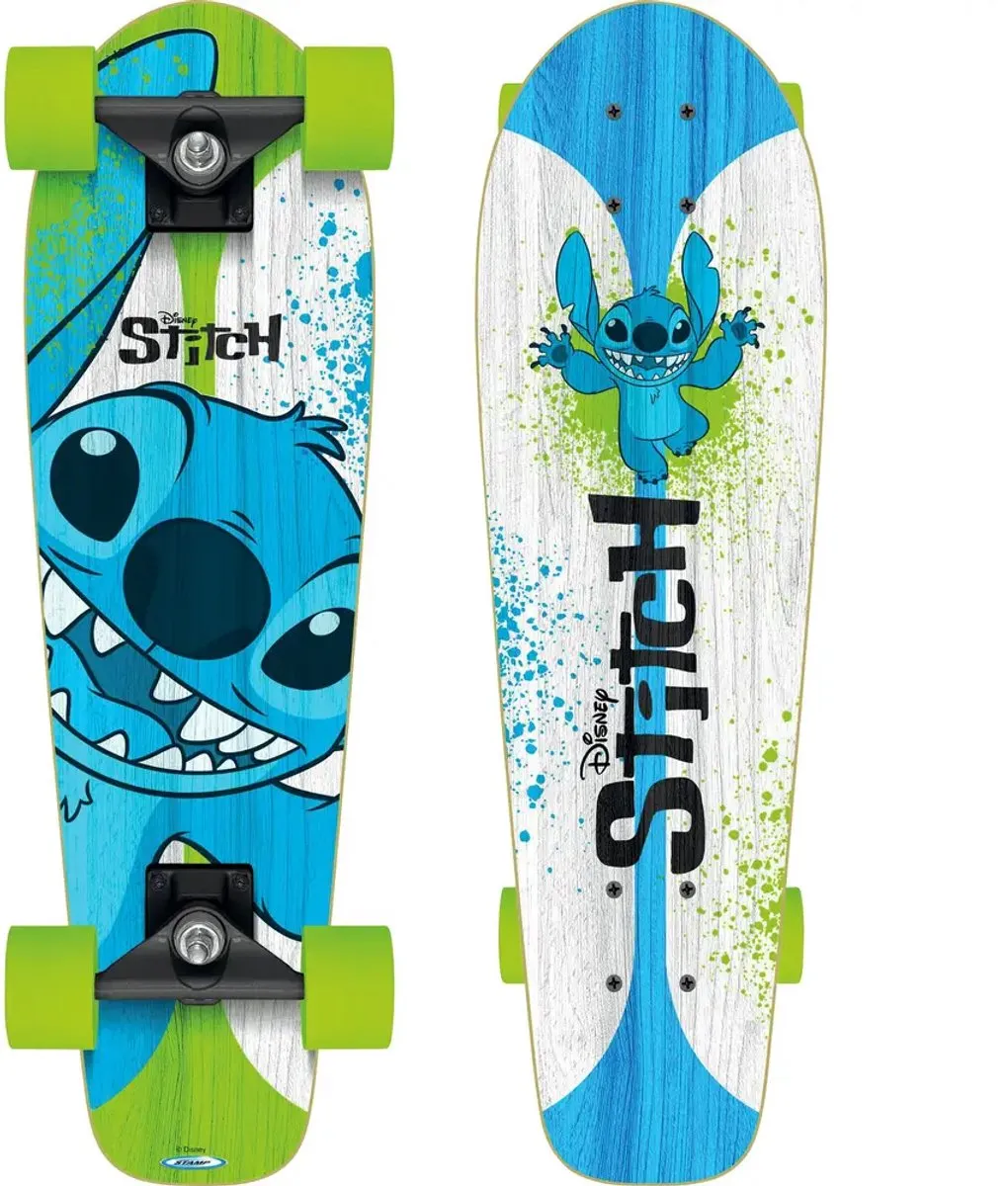 Disney Stitch Junior Skateboard 70x20cm - Wit/Blauw/Groen