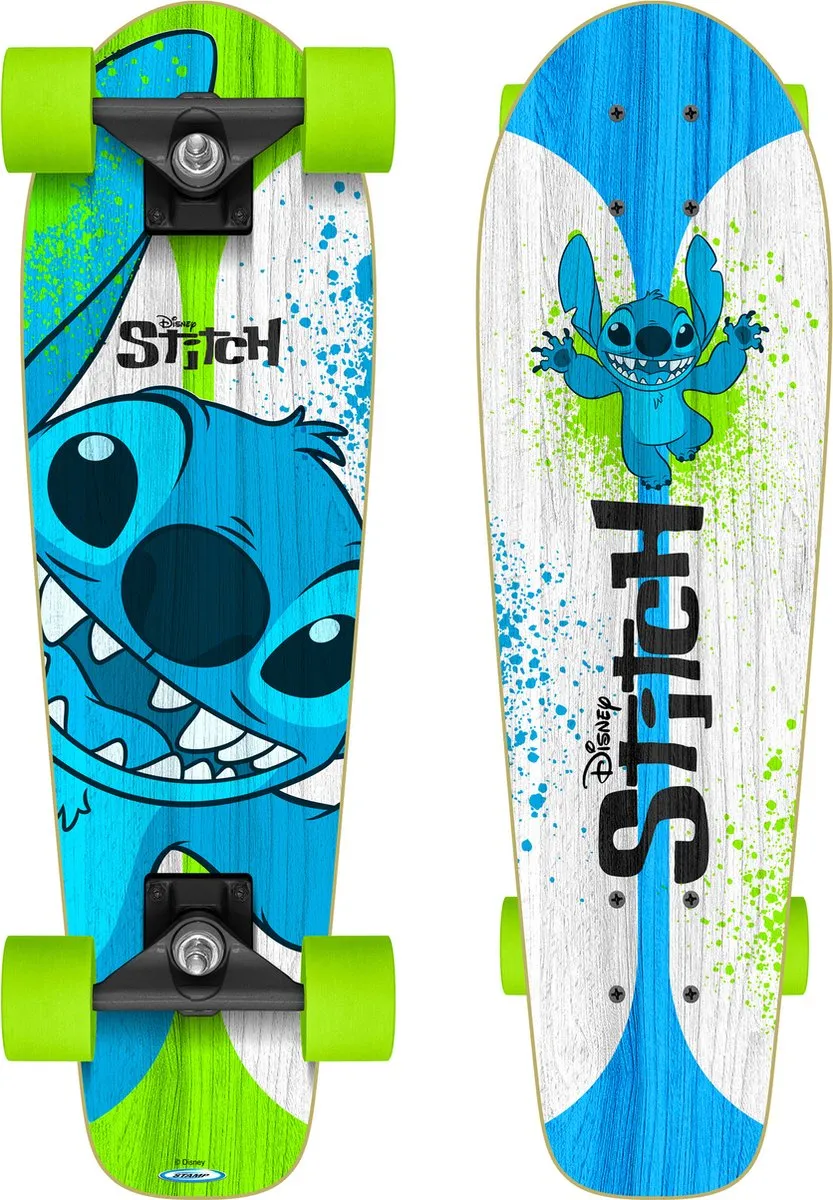 Disney Stitch Junior Skateboard 70x20cm - Wit/Blauw/Groen