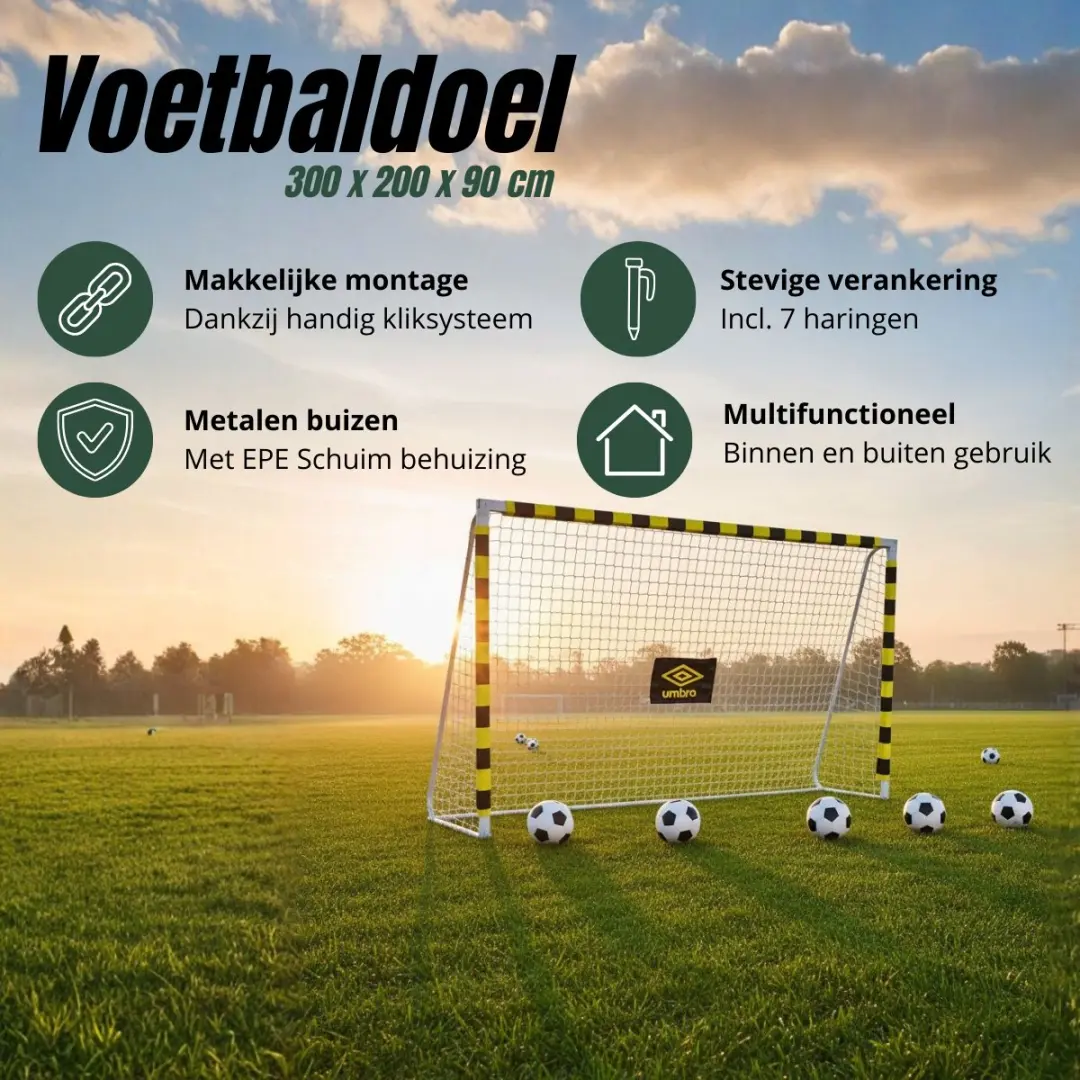 Umbro Voetbaldoel 300x200x90cm - Zwart/Geel