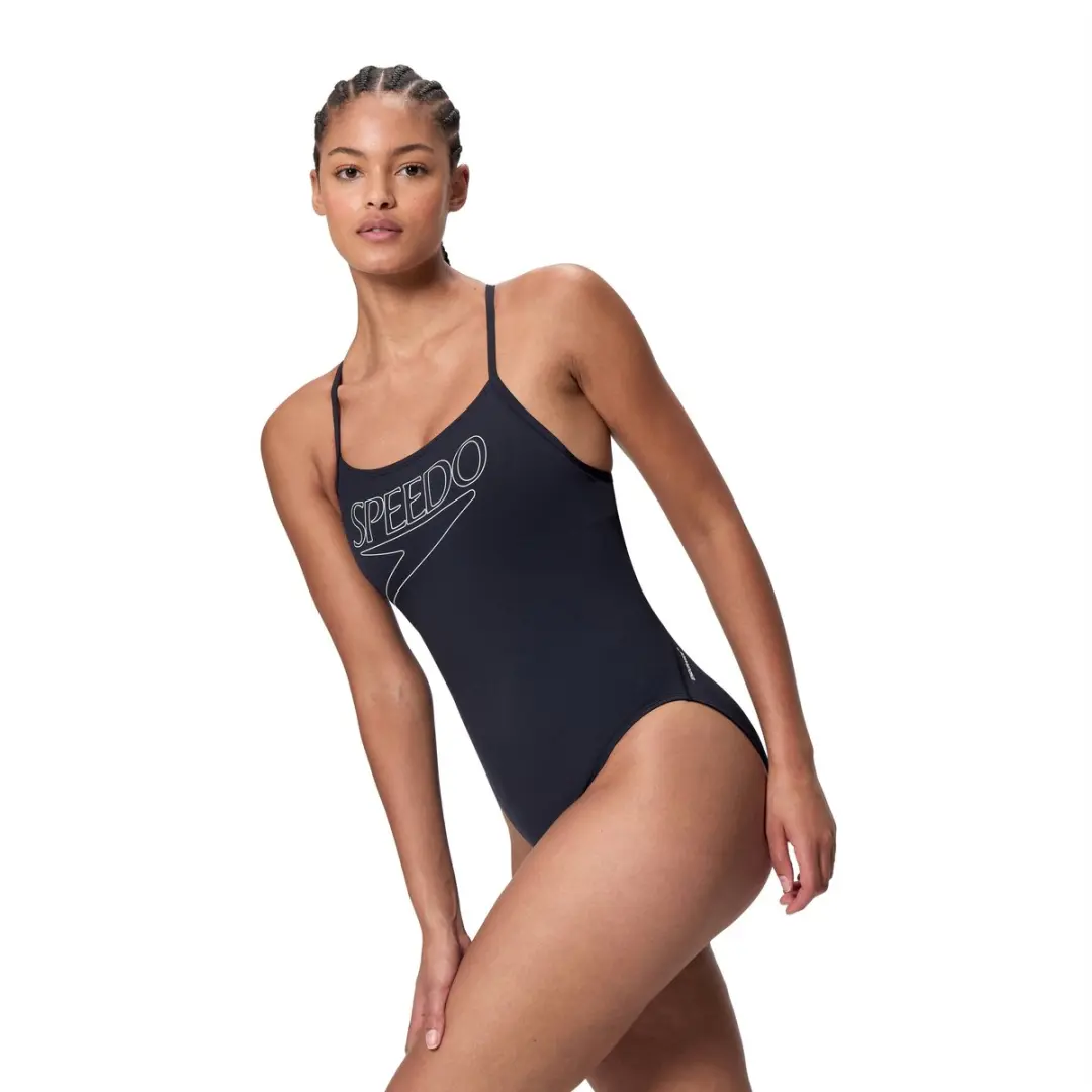 Speedo Dames Badpak Endurance+ Logo Thin Strap - 34 - Zwart/Wit