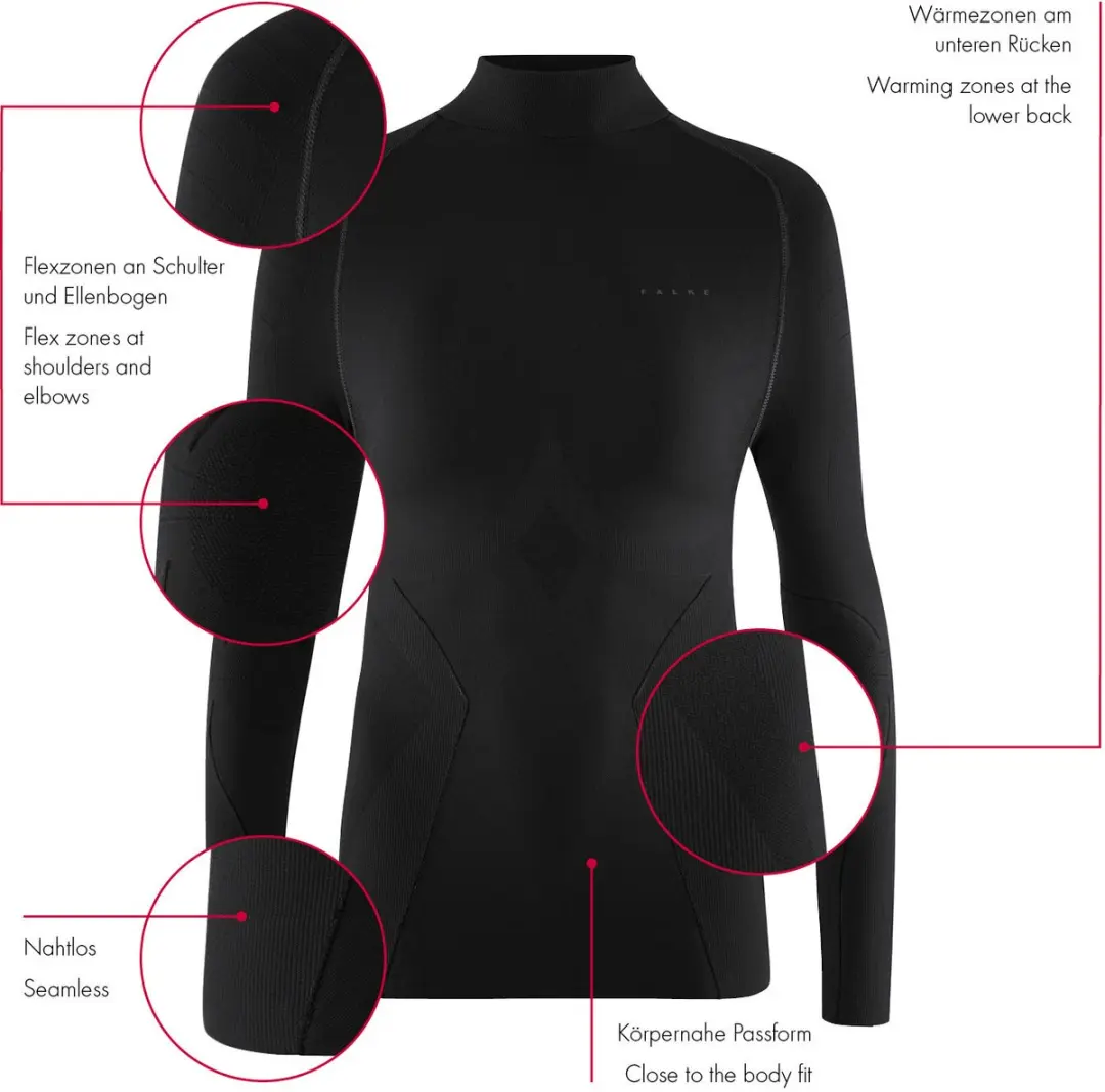 Falke Maximum Warm High Neck Dames Shirt - L - Zwart - afbeelding 6 van 6
