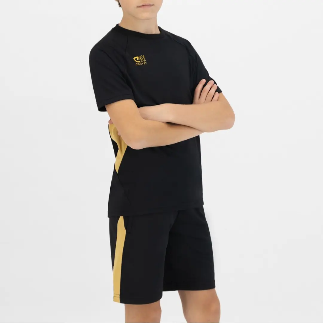 Cruyff Turn Tech Shirt Junior 128 - Zwart/Goud