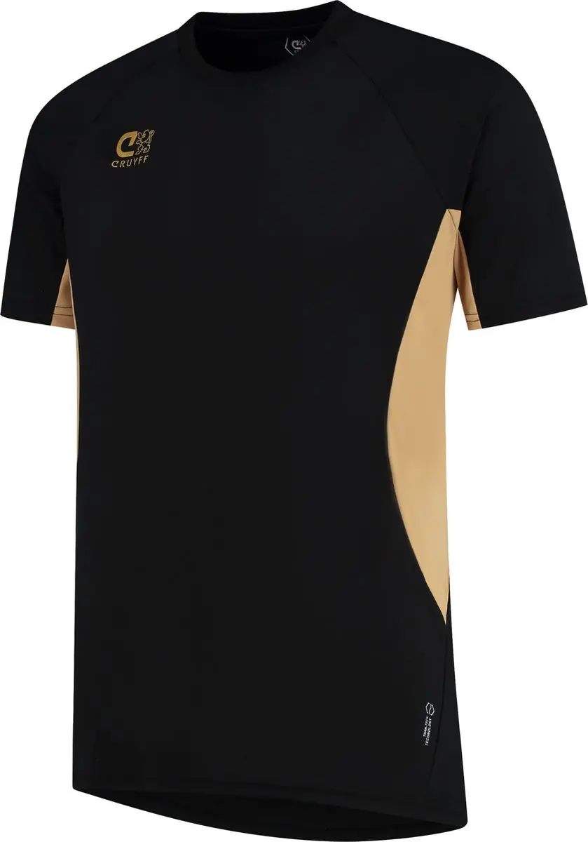 Cruyff Turn Tech Shirt Junior 128 - Zwart/Goud