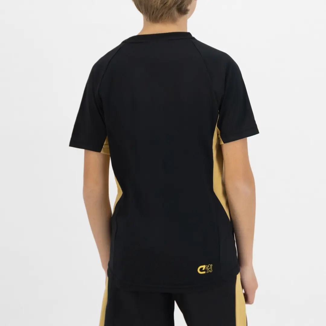Cruyff Turn Tech Shirt Junior 128 - Zwart/Goud