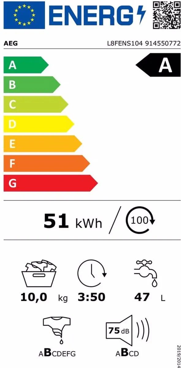 AEG ÖKOMix L8FENS104 Wasmachine 10kg - 1400 toeren - Grijs
