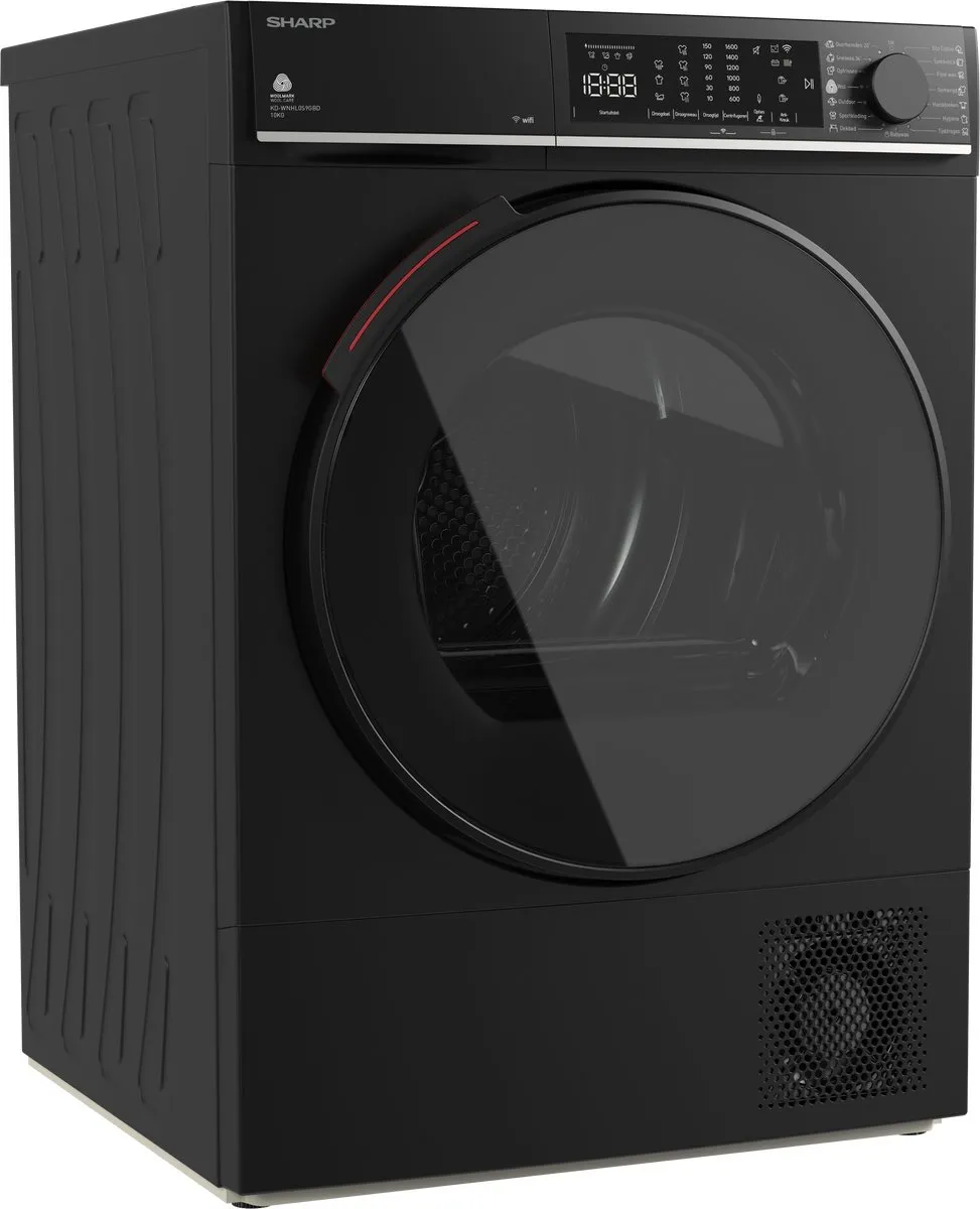 Sharp KDWNHL0S9GBDBX- warmtepomp droger - energie label D - 10KG - WIFI - 15 programma's - LED trommelverlichting - mat zwart