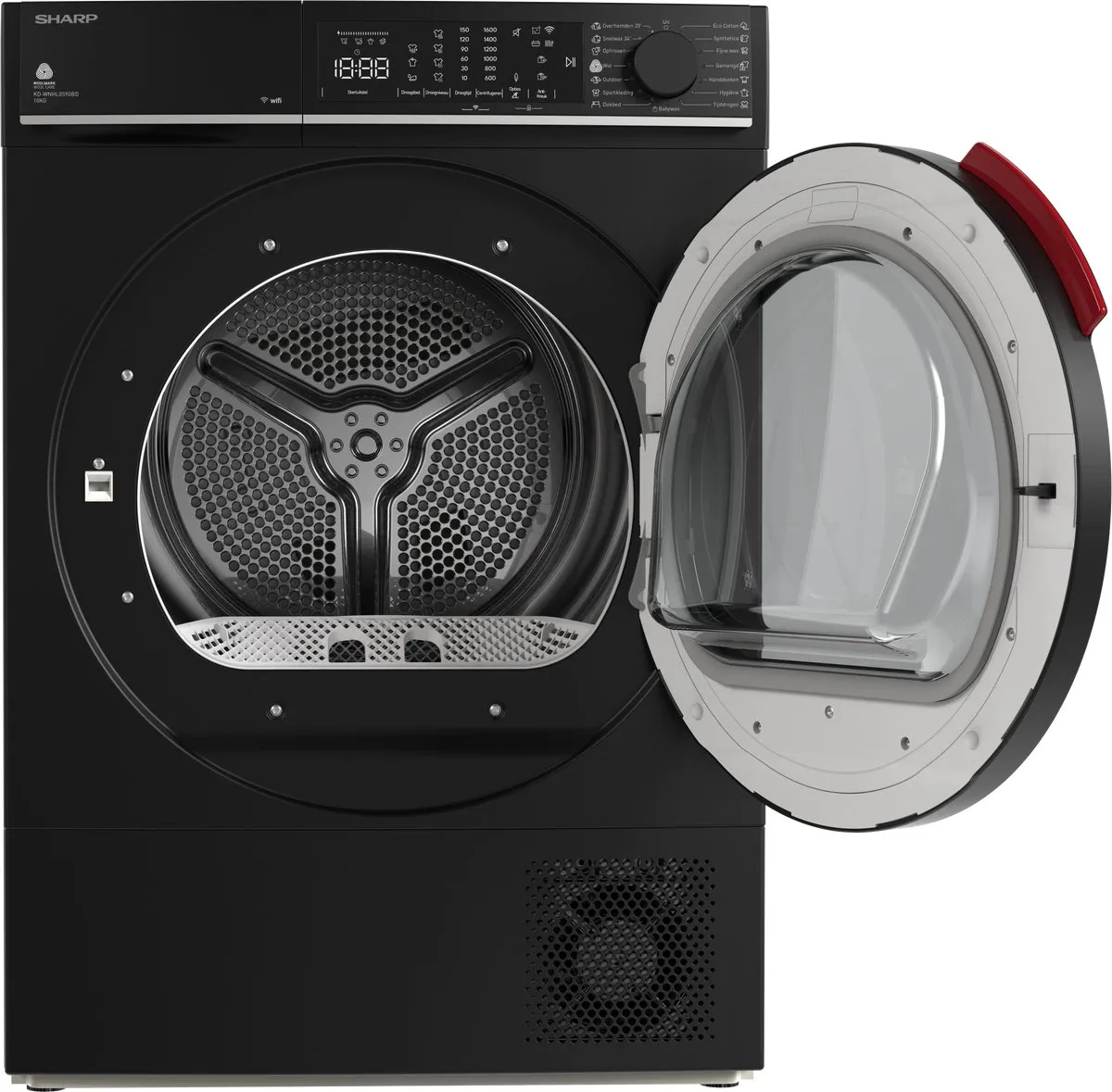 Sharp KDWNHL0S9GBDBX- warmtepomp droger - energie label D - 10KG - WIFI - 15 programma's - LED trommelverlichting - mat zwart