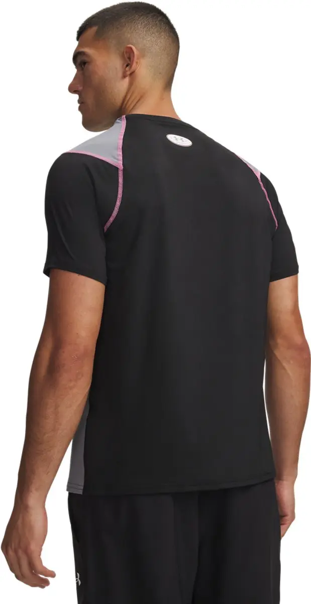 Under Armour UA HG Elite Fitted SS Heren Sportshirt - XXL - Ultimate Zwart Roze Frenzy