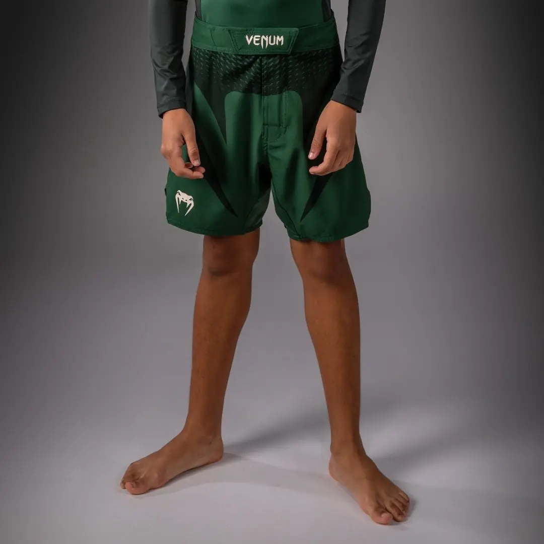 Venum Light Kids Fight Shorts 164cm - Forest Green/Off White