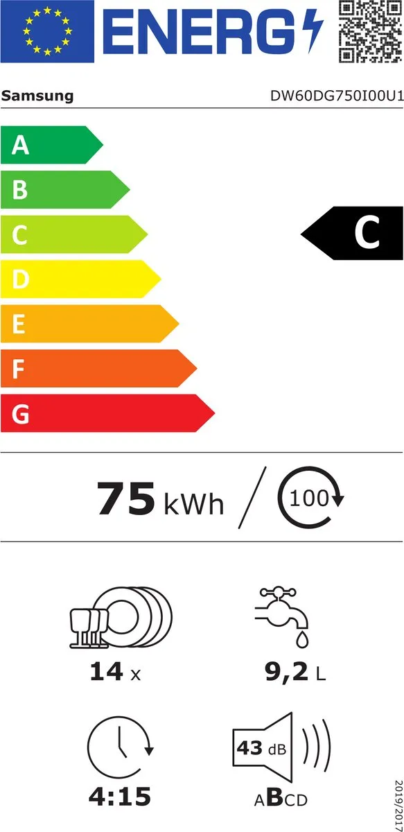 Samsung DW60DG750I00U1 Inbouw Vaatwasser 14 Couverts