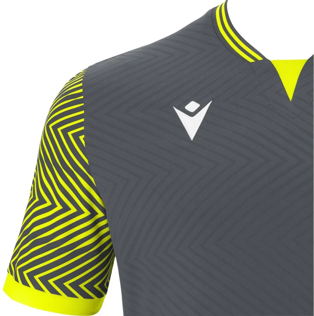 Macron Tureis Heren Shirt Korte Mouw - M - Antraciet/Fluogeel