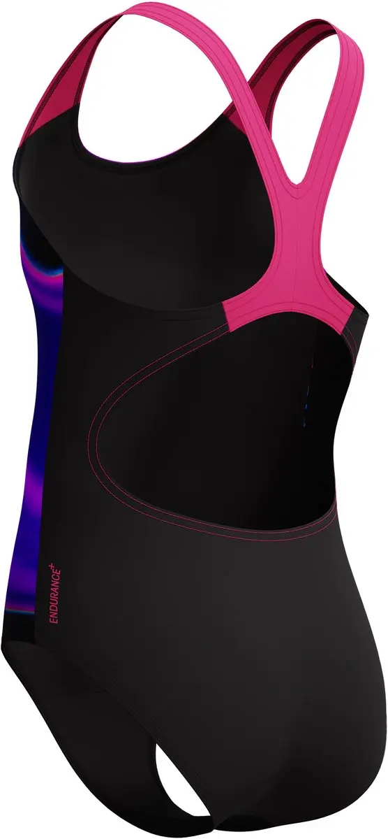 Speedo Print Splashback Meisjes Sportbadpak 128 - Zwart/Paars