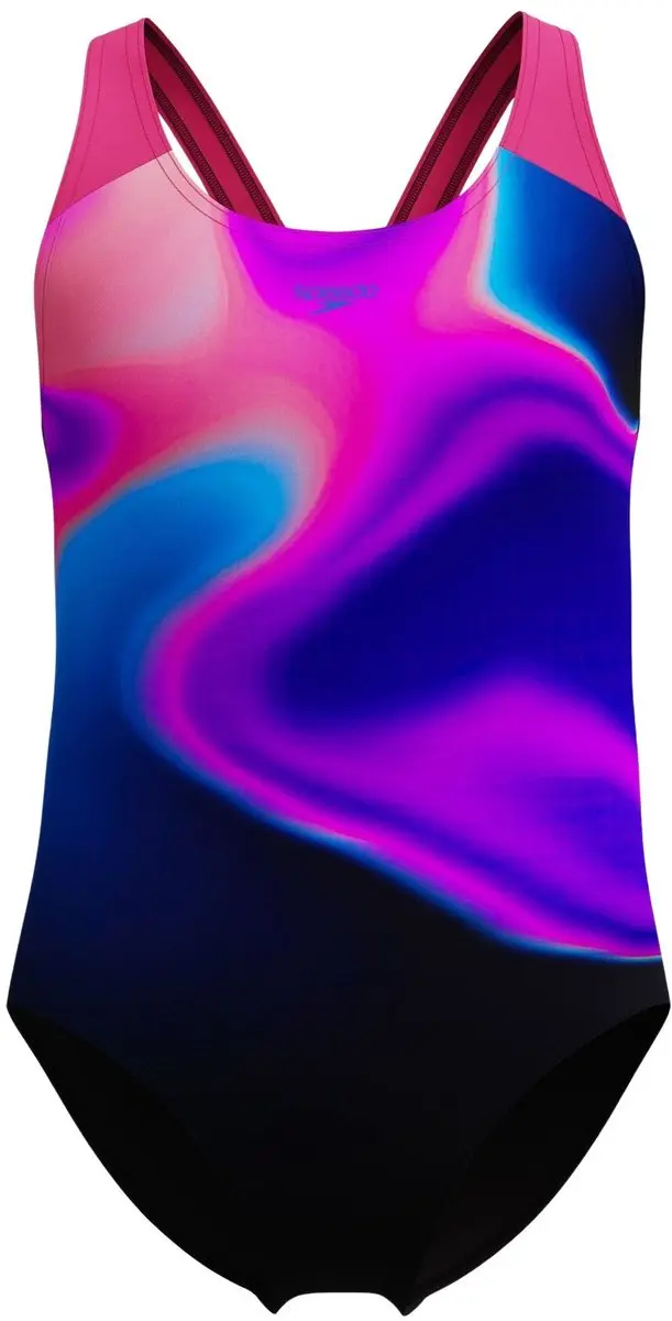 Speedo Print Splashback Meisjes Sportbadpak 128 - Zwart/Paars