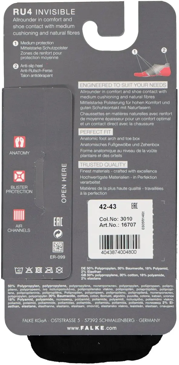 Falke RU4 Invisible Anti-Blaar Hardloopsokken - Heren - Maat 42-43