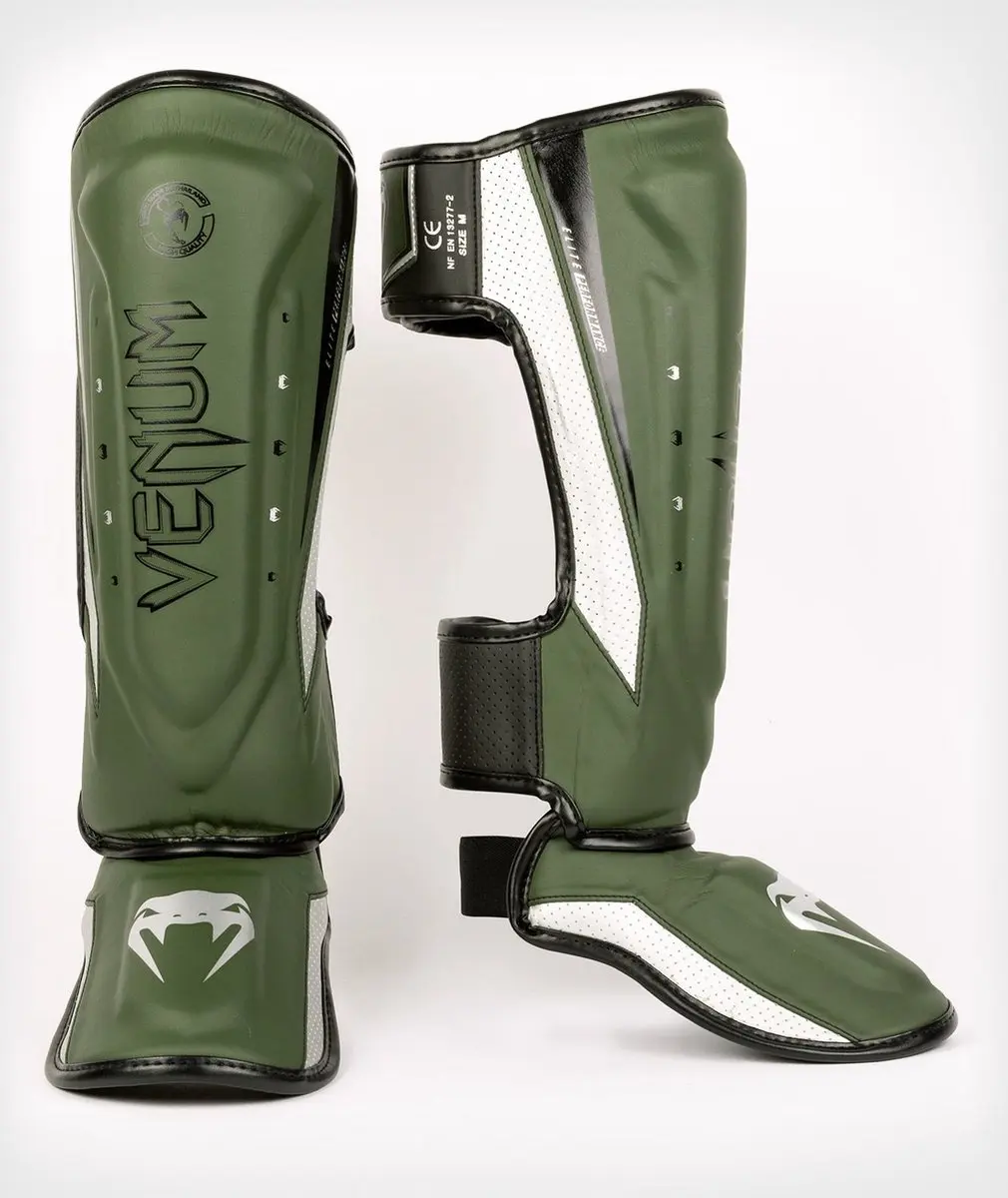 Venum Elite Evo Kickboks Scheenbeschermers XL - Khaki/Silver