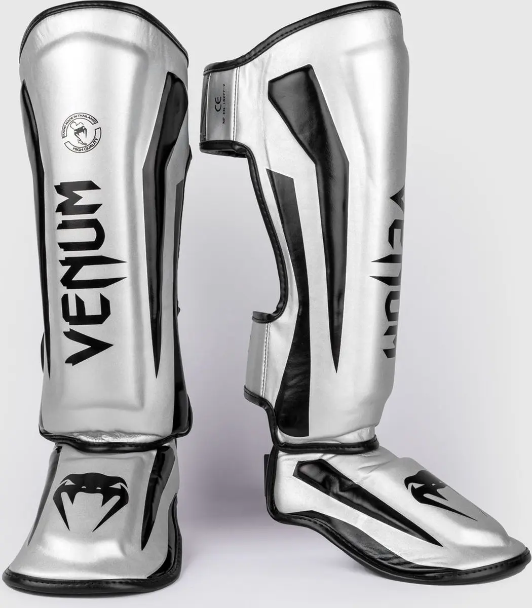 Venum Elite Kickboks Scheenbeschermers - M - Zilver/Zwart