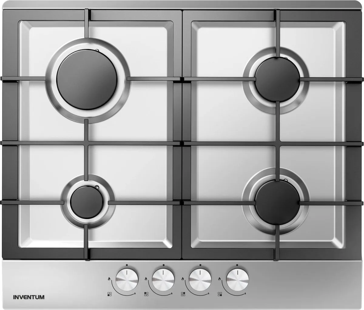 Inventum IKG6023GRVS Inbouw Gaskookplaat 59cm - 4 Pits - RVS/Zwart