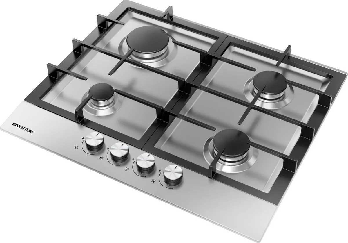 Inventum IKG6023GRVS Inbouw Gaskookplaat 59cm - 4 Pits - RVS/Zwart