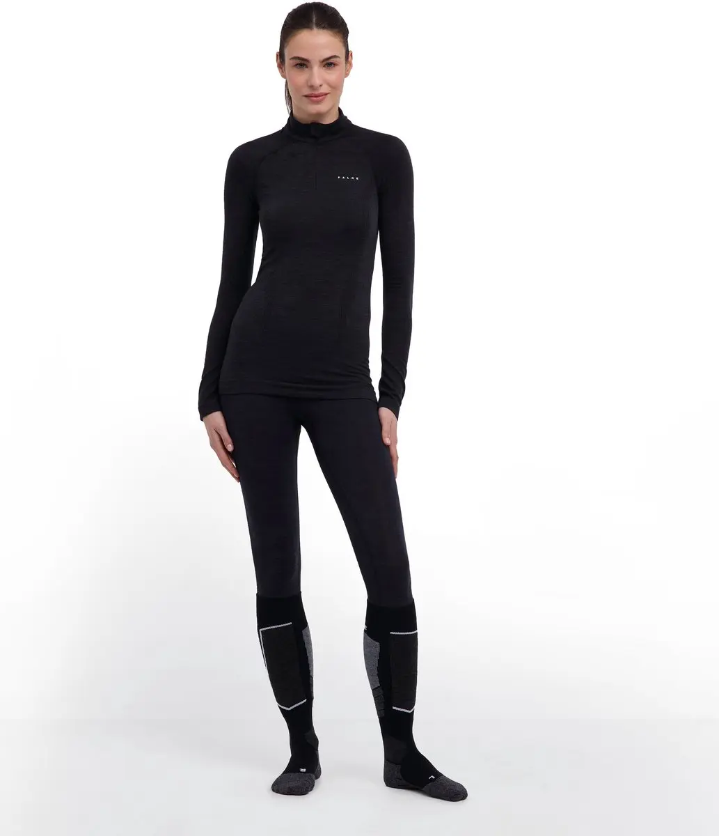 Falke Wool-Tech Zip Neck Shirt Dames - XS - Zwart