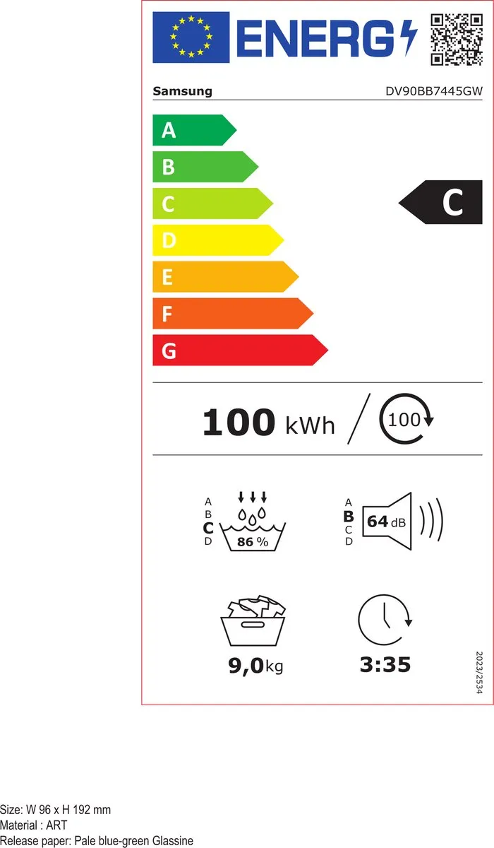 Samsung Bespoke SuperSpeed DV90BB7445GWS2 Droger 9 kg - Wit