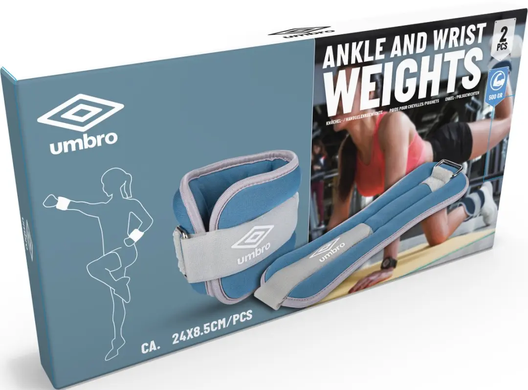 Umbro Pols- en Enkelgewichten 2x500g - Verstelbaar - Grijs/Blauw