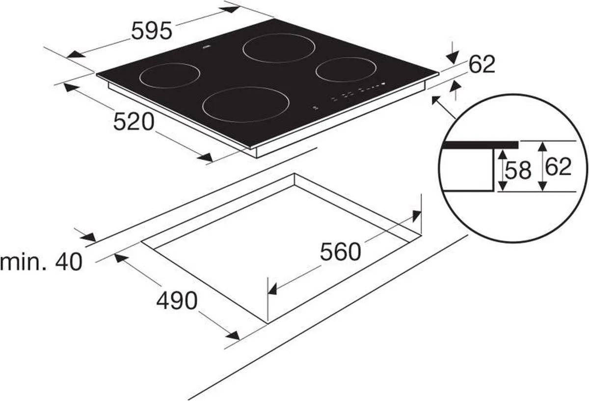 Etna KC260ZT Keramische Kookplaat 60cm - 4 Zones - Zwart
