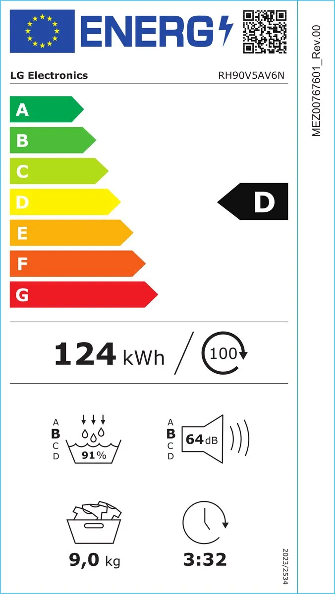 LG RH90V5AV6N Warmtepompdroger 9 kg - Wit