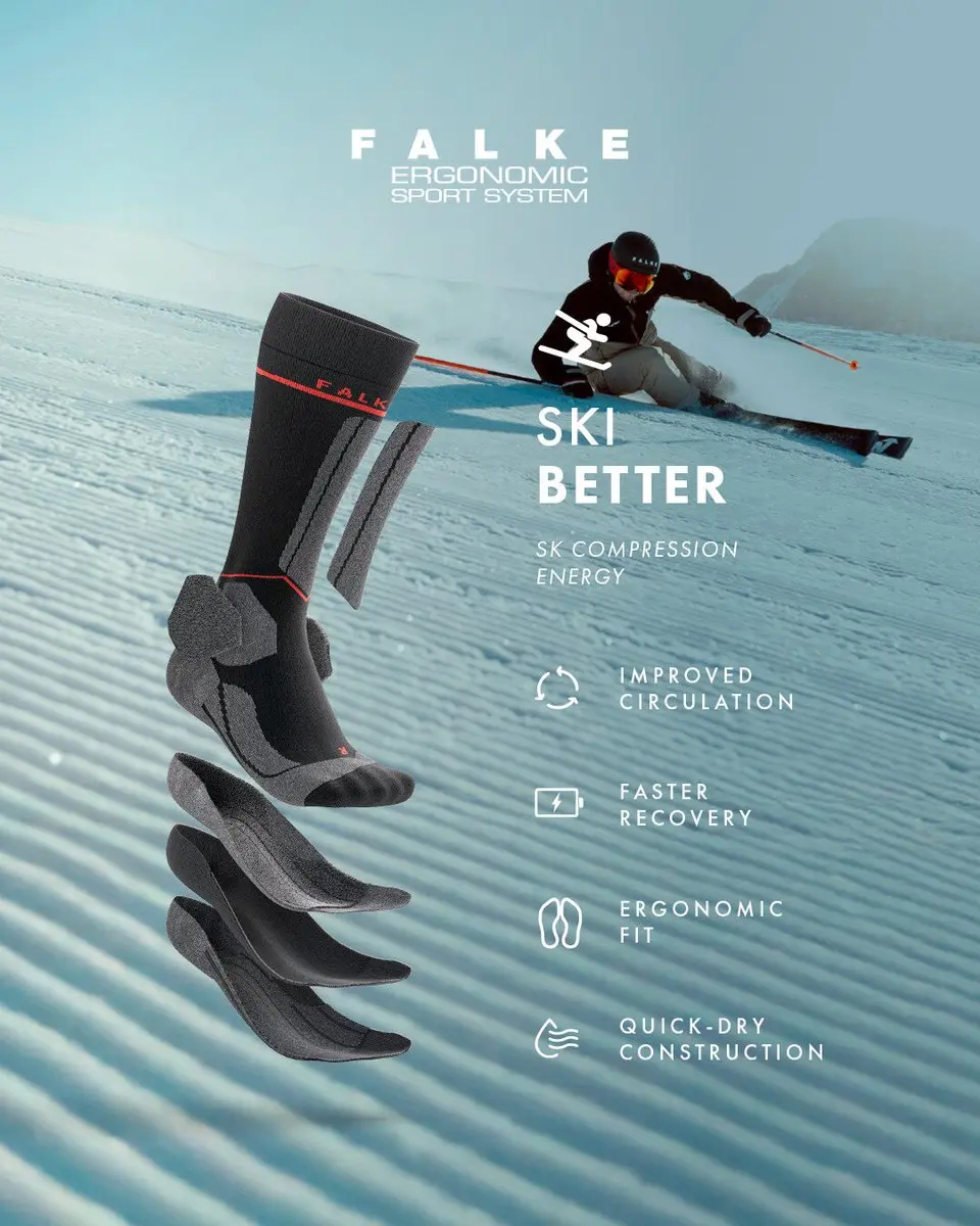 FALKE SK Wool Compressie Skisokken Heren - 43-46 - Zwart