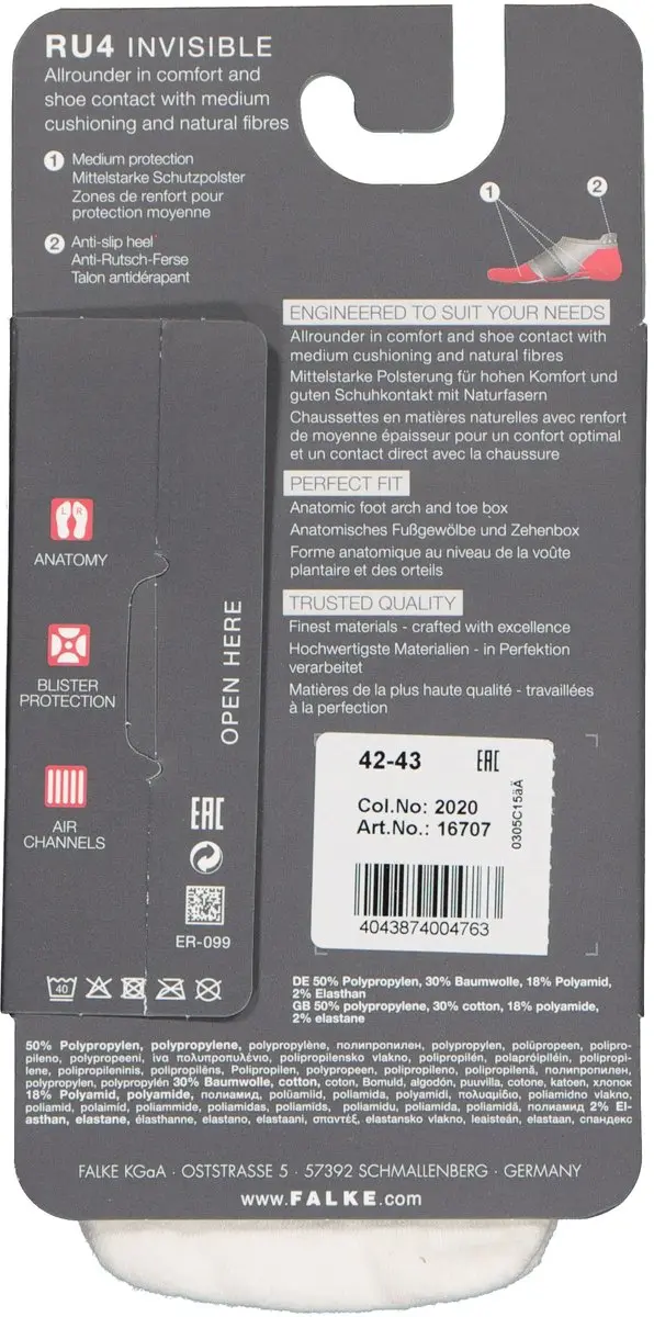 Falke RU4 Invisible Anti-Blaar Sokken Heren - Wit