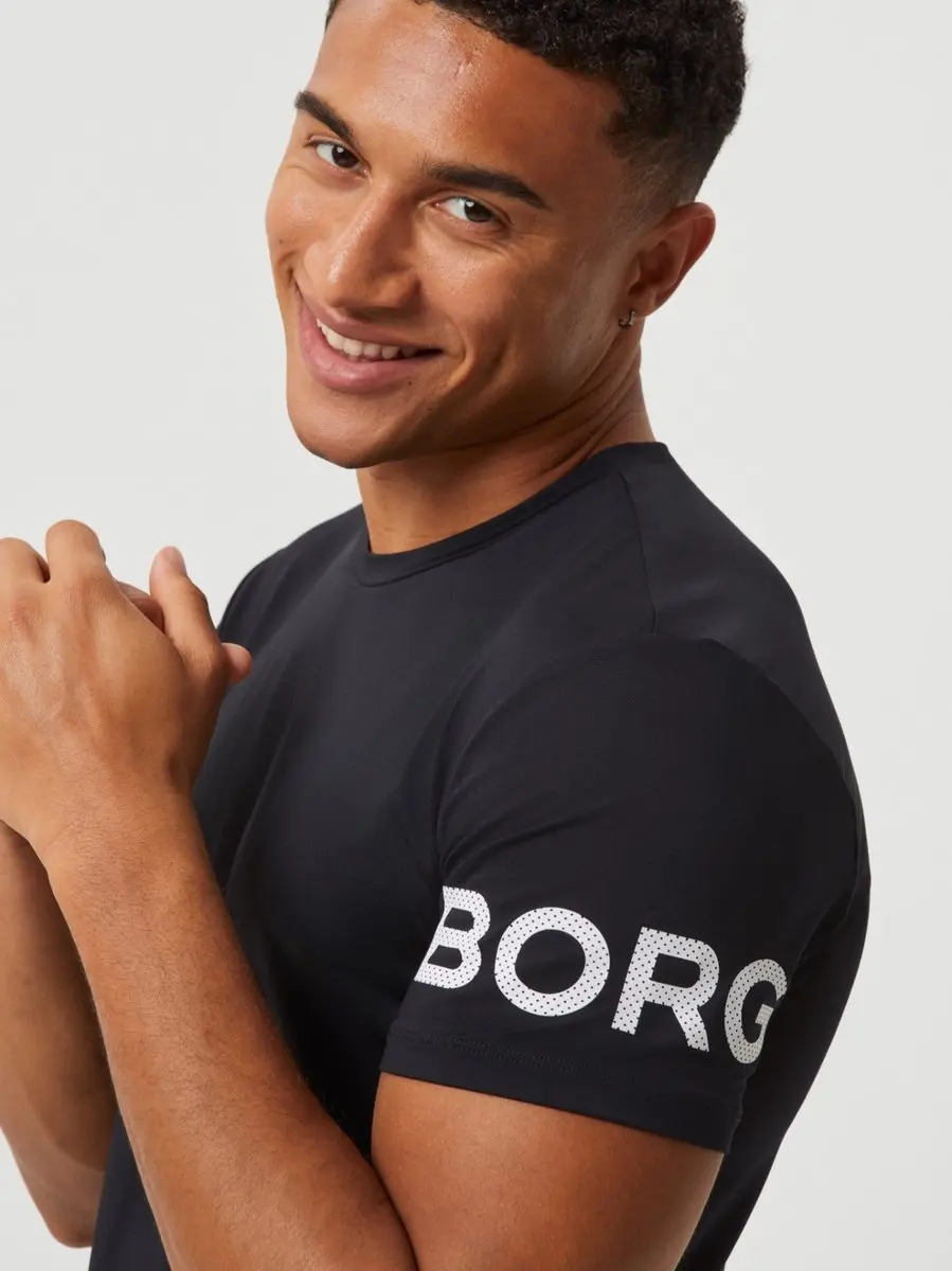 Björn Borg Heren Sportshirt Korte Mouw - L - Zwart/Wit