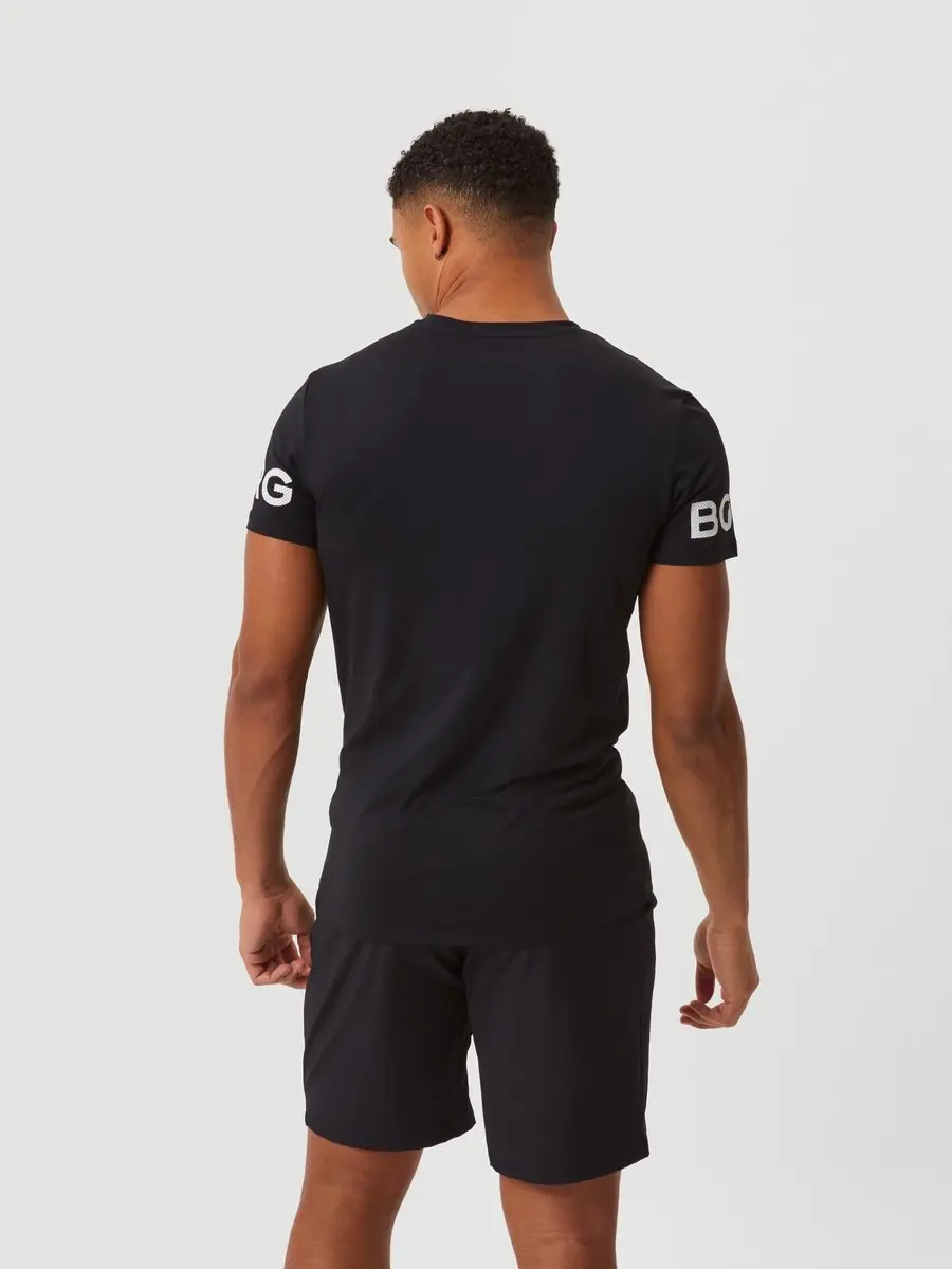 Björn Borg Heren Sportshirt Korte Mouw - L - Zwart/Wit
