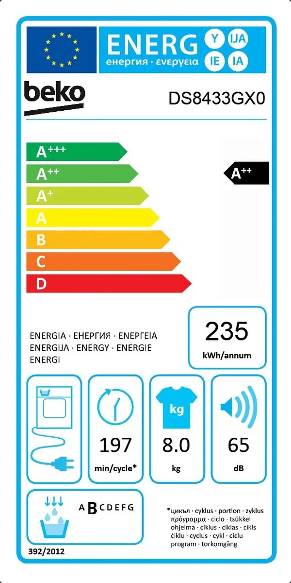 Beko DS8433GX0 Warmptepompdroger 8 kg - Wit