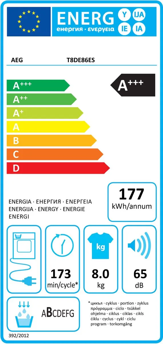 AEG 8000 Serie T8DE86ES Warmtepompdroger - 8 kg - Wit