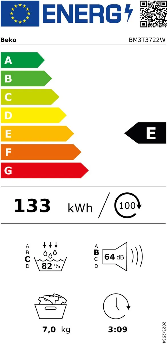 Beko BM3T3722W Wasdroger 7 kg - 15 Programma's - Wit