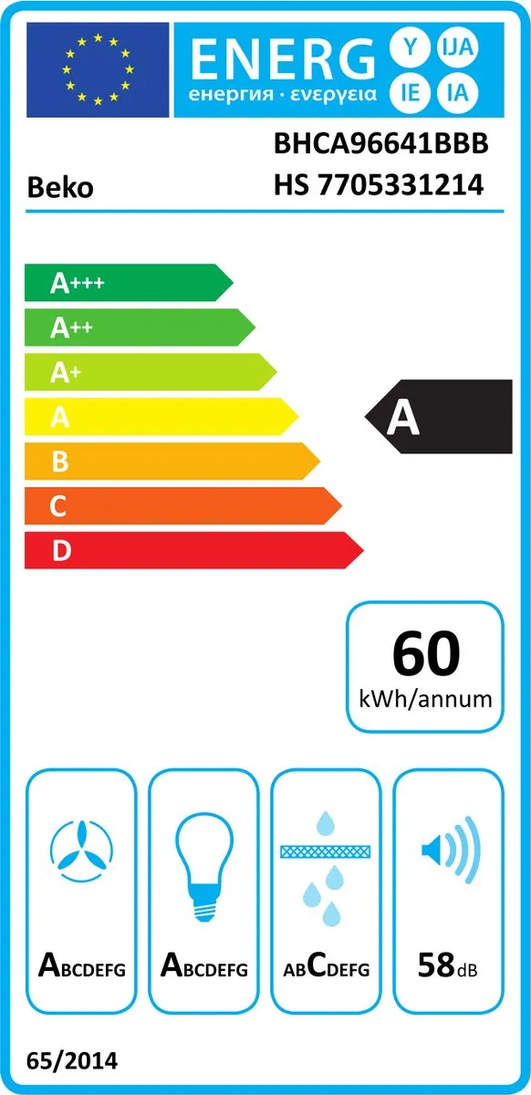 Beko Afzuigkap - 441 m³/h - 3 standen - Zwart