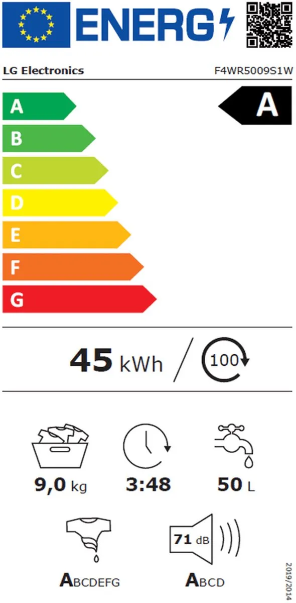 LG F4WR5009S1W Wasmachine Voorlader 9kg - 1400rpm - Wit