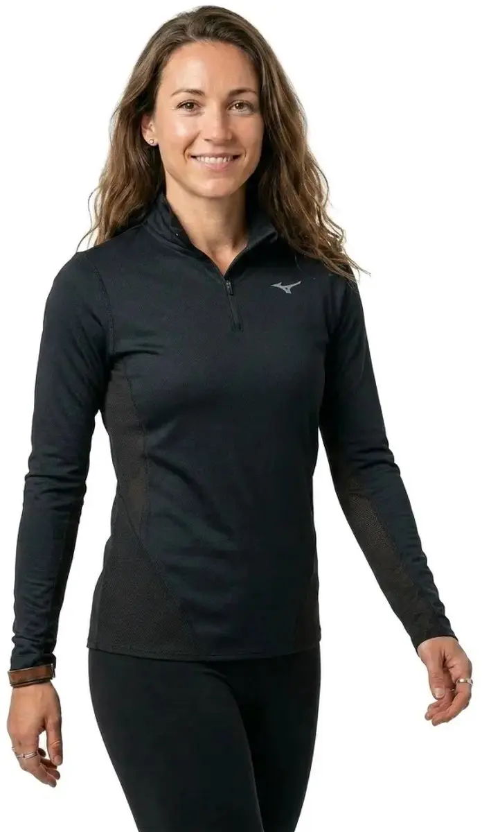 Mizuno Tech Thermal Charge Halfzip T-shirt - M - Zwart