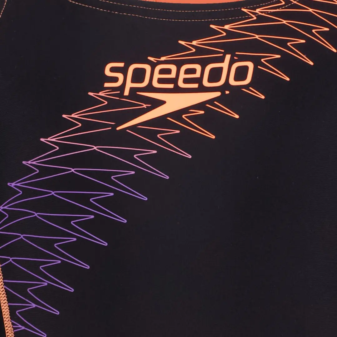 Speedo Medley Logo 1 Piece Meisjes Sportbadpak - 140 - Zwart/Oranje