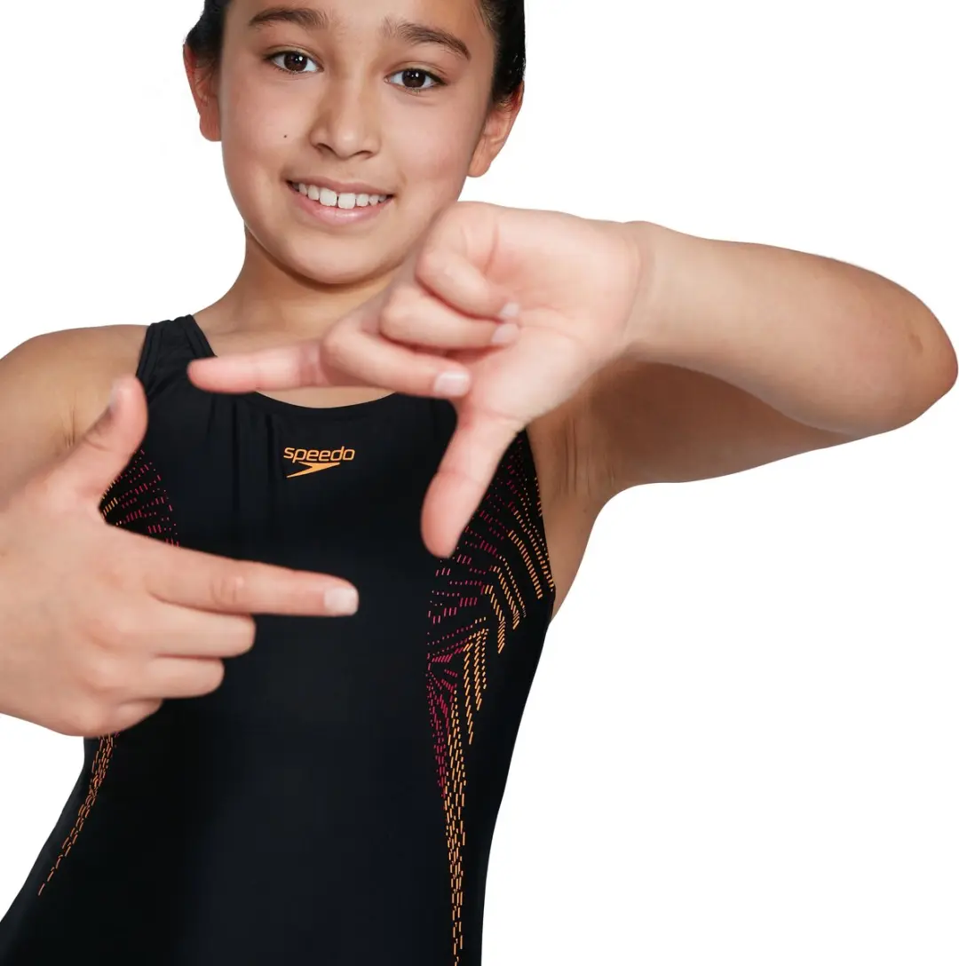 Speedo Plastisol Placement Muscleback Meisjes 128 - Zwart/ Oranje