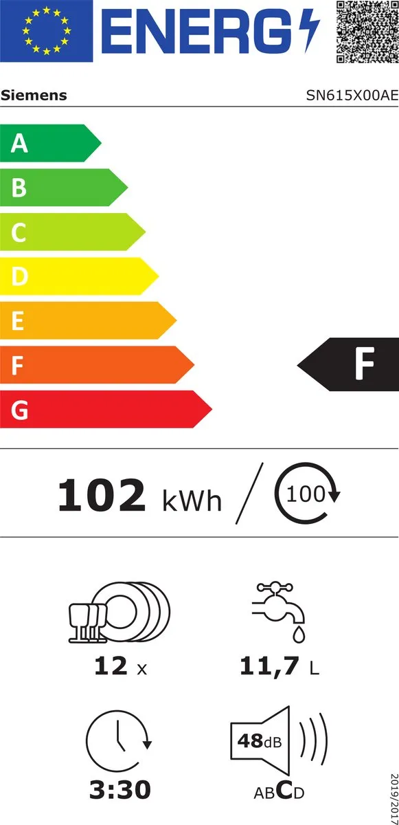 Siemens iQ100 SN615X00AE Inbouw Vaatwasser 12 Couverts
