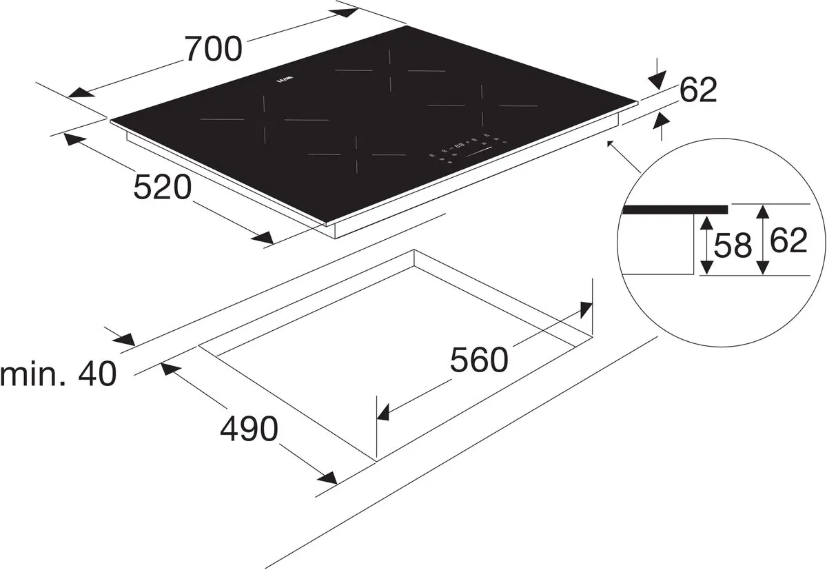 Etna KI170ZT Inductiekookplaat 70cm - 4 Zones - Zwart
