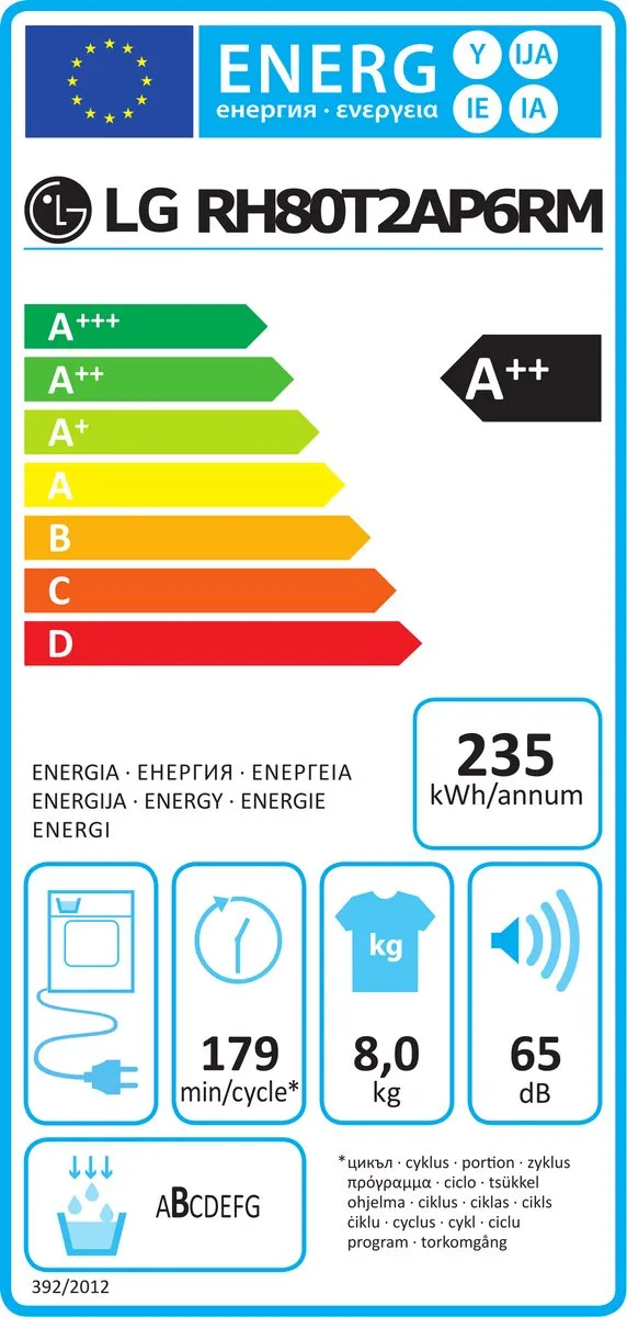 LG RH80T2AP6RM Warmtepompdroger 8 kg - Wit