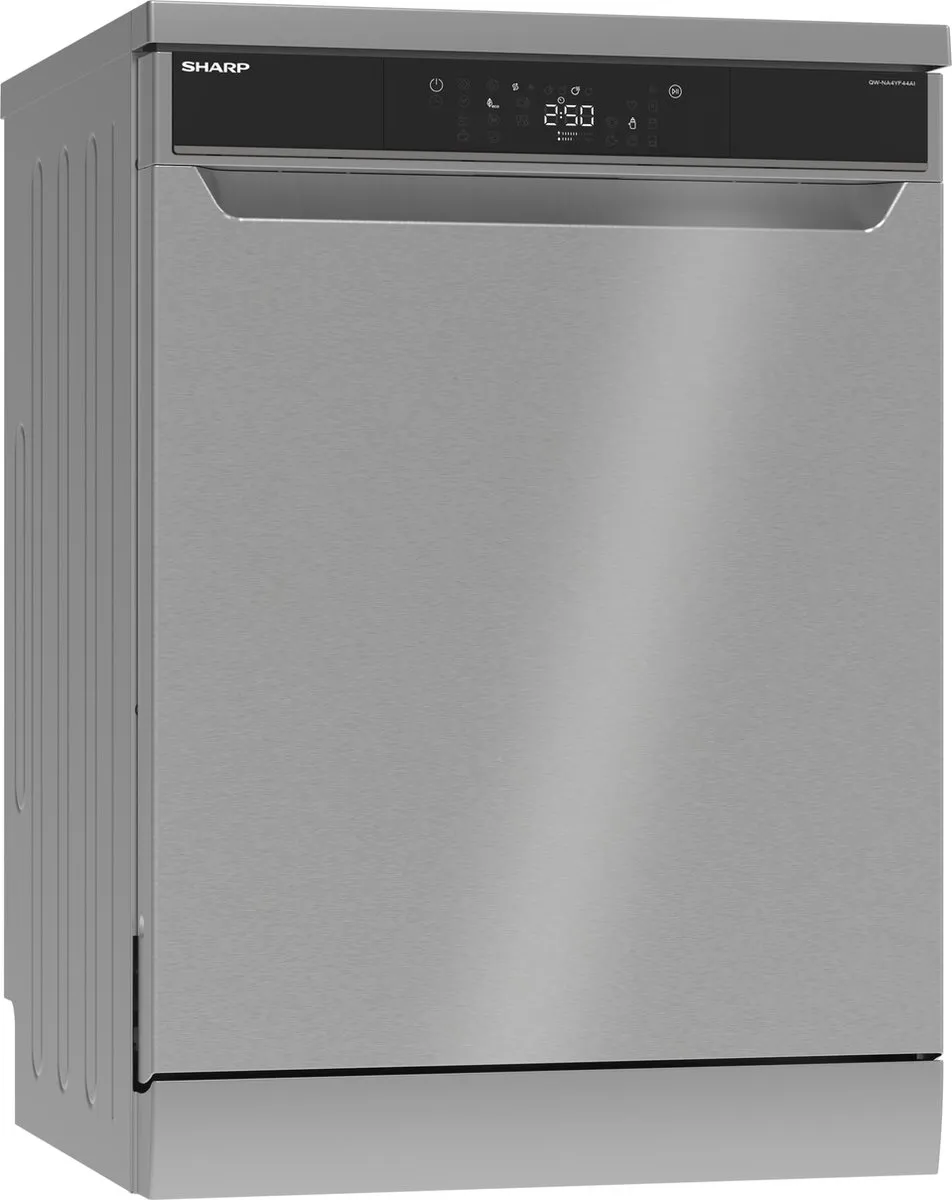 Sharp QWNA4YF44AIEU - vrijstaande vaatwasser - energie label A - 9 liter waterverbruik - 10 jaar motorgarantie - RVS deur