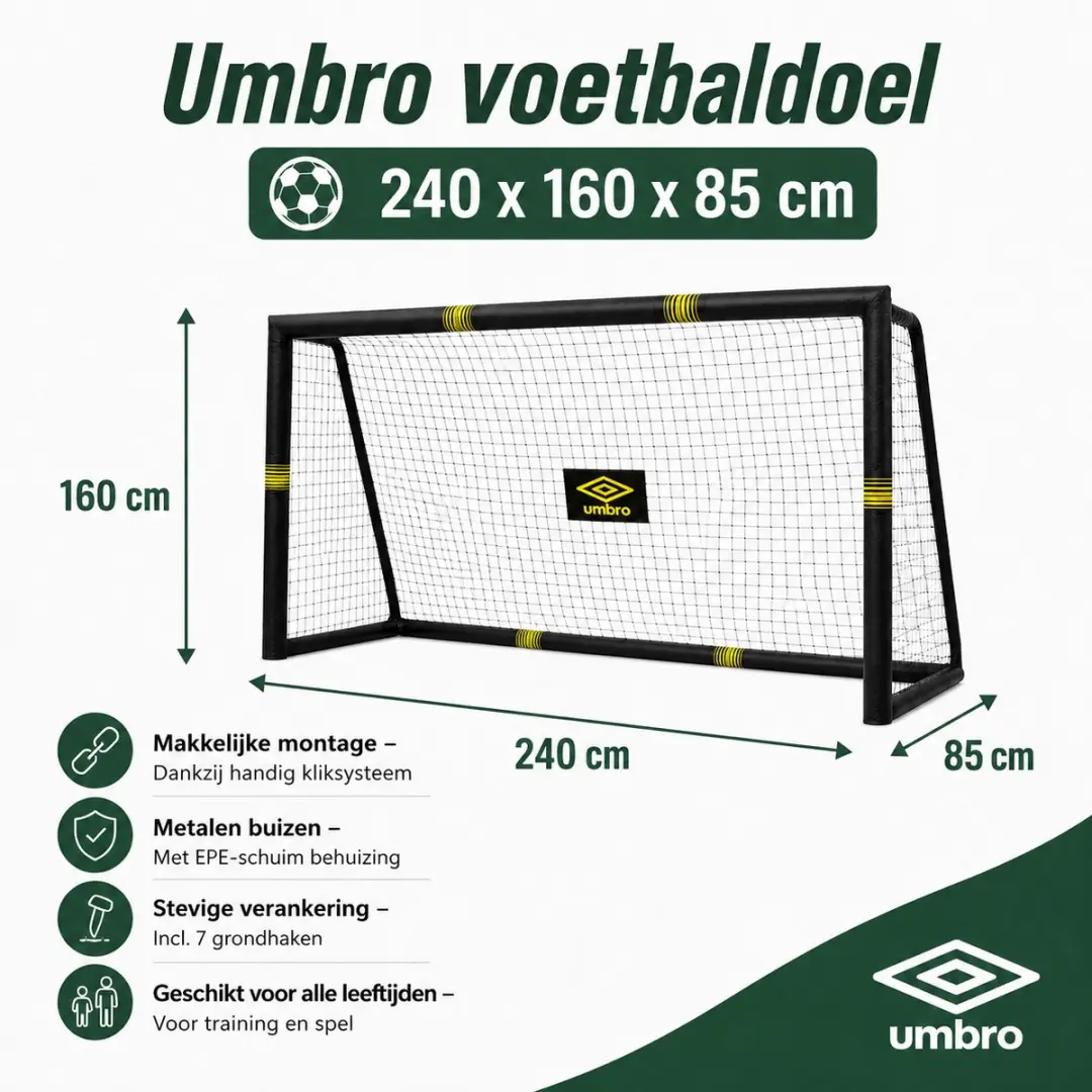 Umbro Voetbaldoel 240x160x85cm - Zwart/Geel