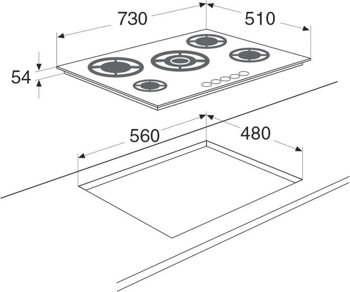 ETNA KGG673ZTA - Inbouw gaskookplaat - Zwart glas