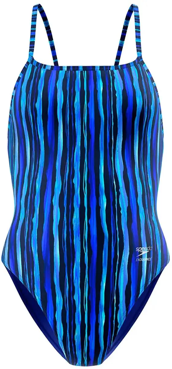 Speedo Dames Badpak Printed Web Back Brushy Stripes - Kobaltblauw