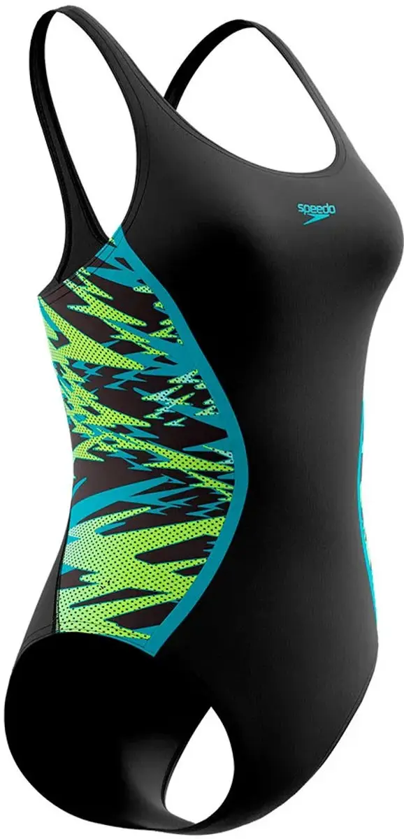 Speedo Hyperboom Splice Muscleback Badpak Dames - 38 - Zwart/Groen