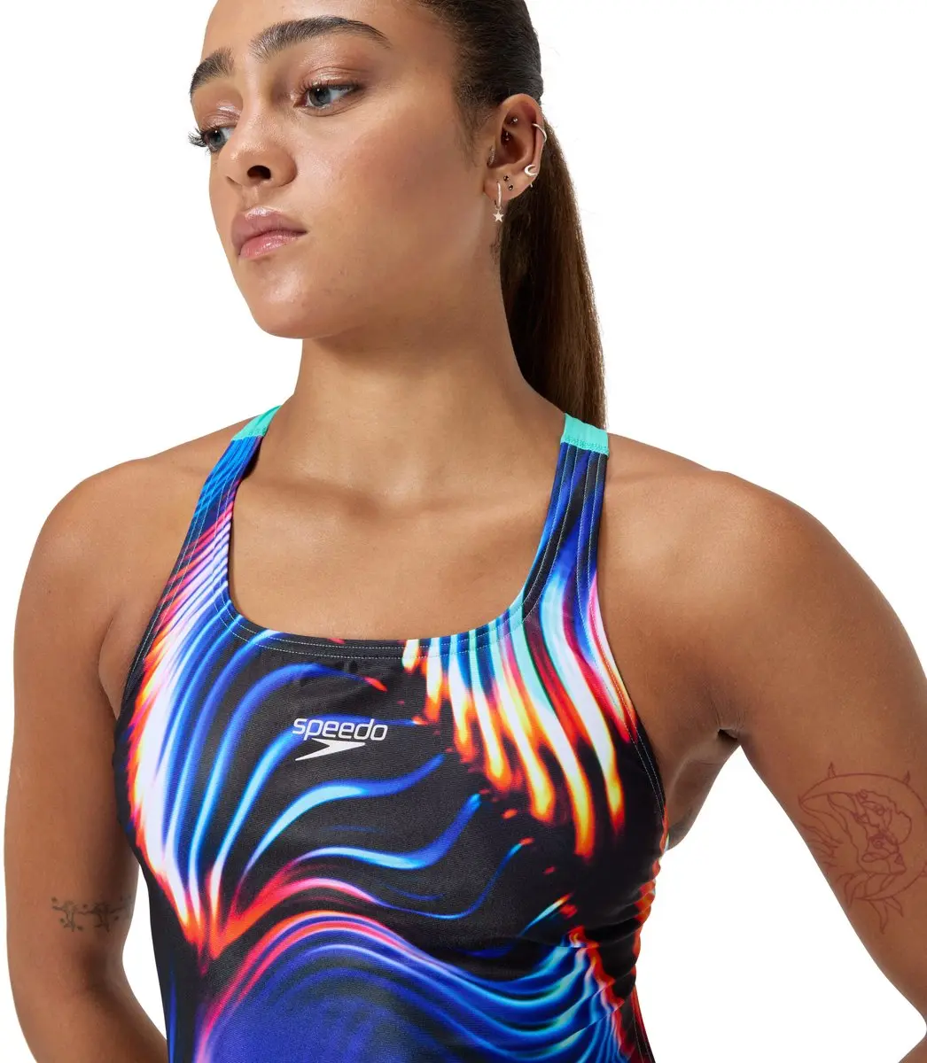 Speedo Badpak Leaderback Allover Print - Zwart/Blauw