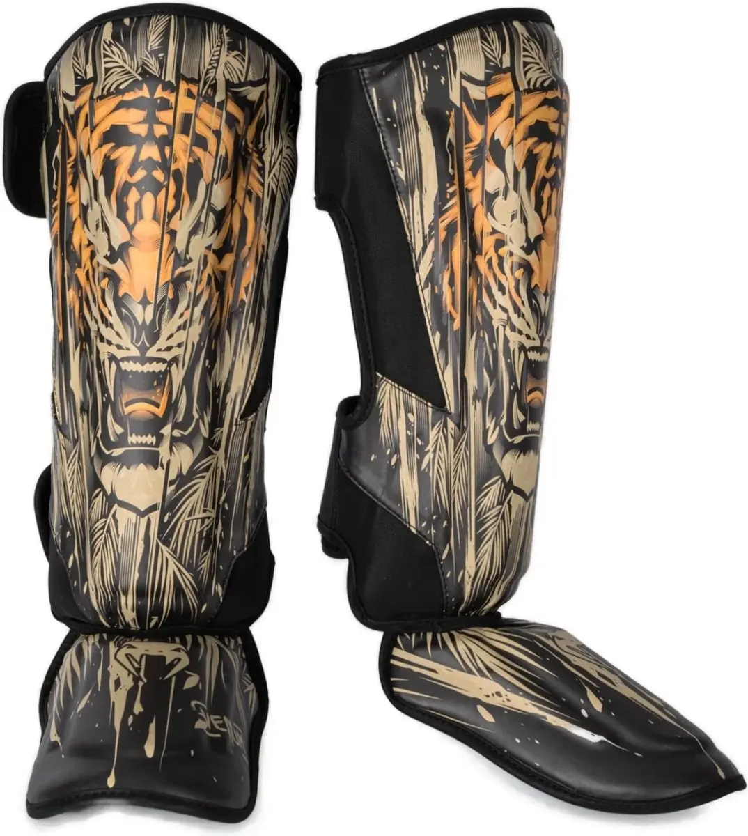Venum Tiger Scheenbeschermers Zwart Neon Oranje