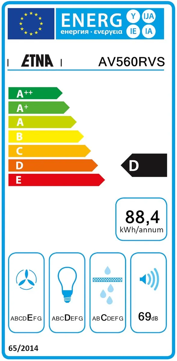 Etna AV560RVS Vlakscherm Afzuigkap 60cm - 420 m³/u